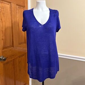 Eileen Fisher Royal Blue Sheer Organic Linen Knit Top
